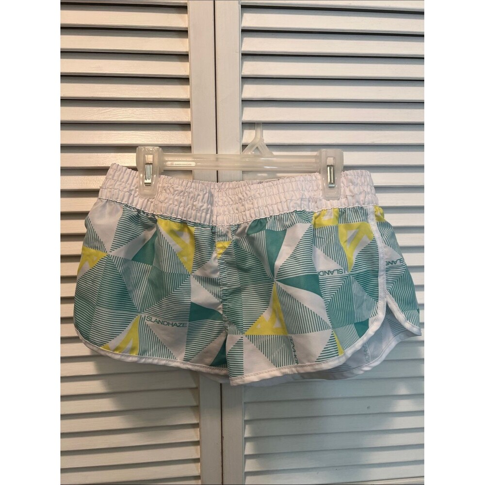 #2015**Ingear Women's Teal, Yellow & White Geometric Athletic Shorts